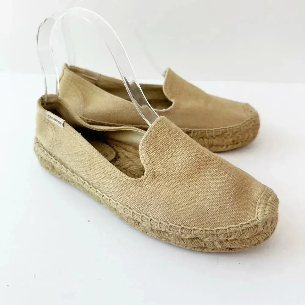 SOLUDOS Size 6‎ Tan Canvas Espadrille Flats Casual Summer - Image 5