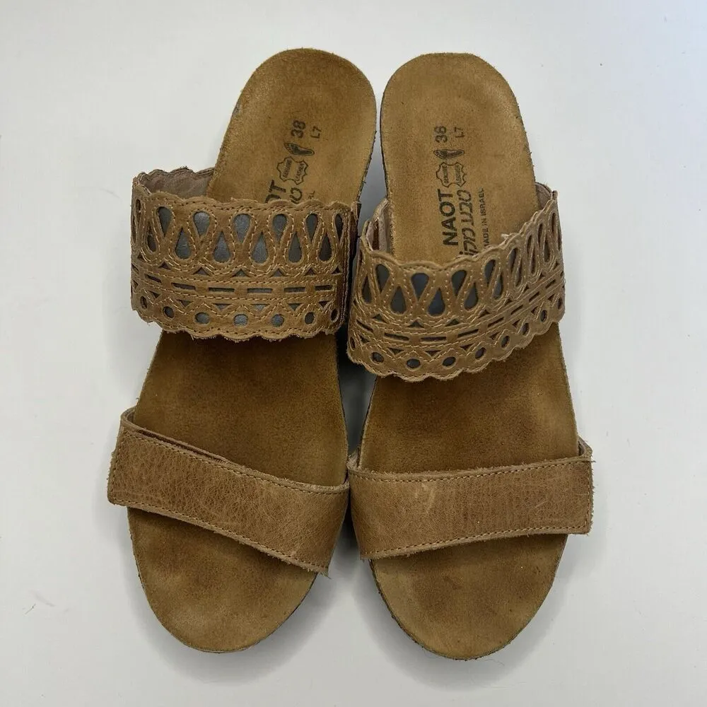 Naot Wedge Sandal Womens Sz 38/7 Tan Rise Cork Footbed Platform Adjustable Strap Brown - Image 2