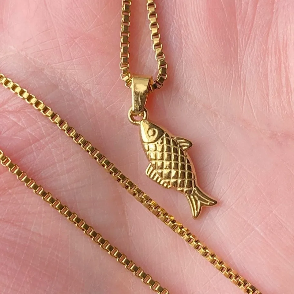 Handmade gold tone fully stainless steel fish boho funky chic simple necklace🌀🐟 - Image 6