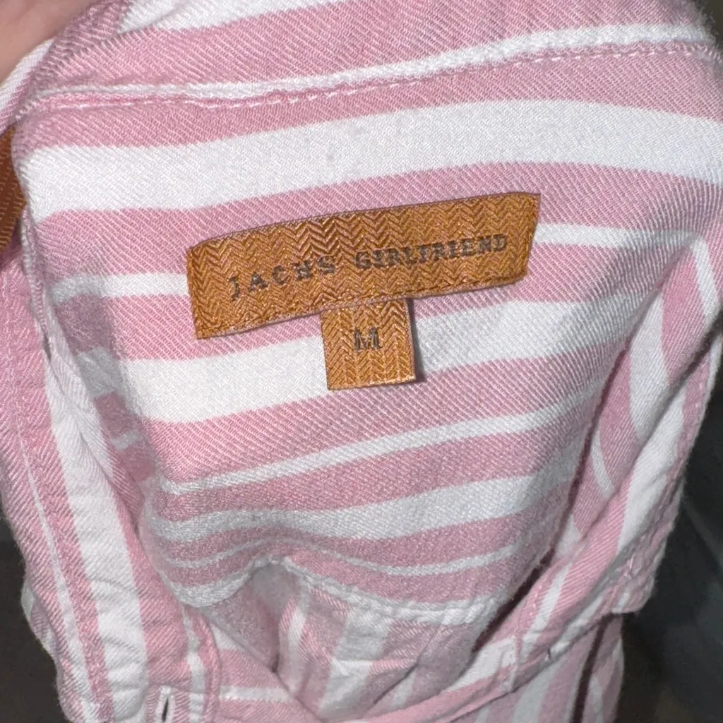 Jachs Girlfriend Pink White Striped Button Down Long Sleeve Top Women's Medium - Image 2