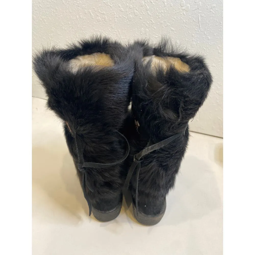 Cristina Italian Leather Faux Fur Winter Boots NWOT Sz 38/7.5 Dog Sled Trim VTG Black - Image 3