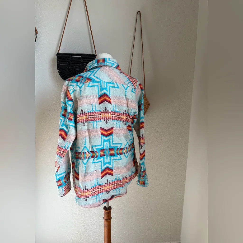 ROCK & ROLL Denim Western Shirt Jacket, Size Medium Blue - Image 4