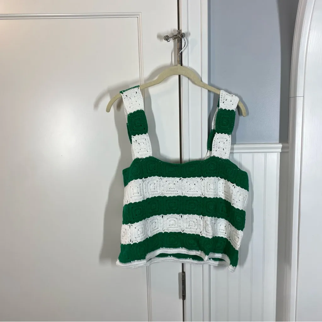 NEW Hyacinth House Tuckernuck Green White Crochet Cooper‎ Tank Top Size XL - Image 2