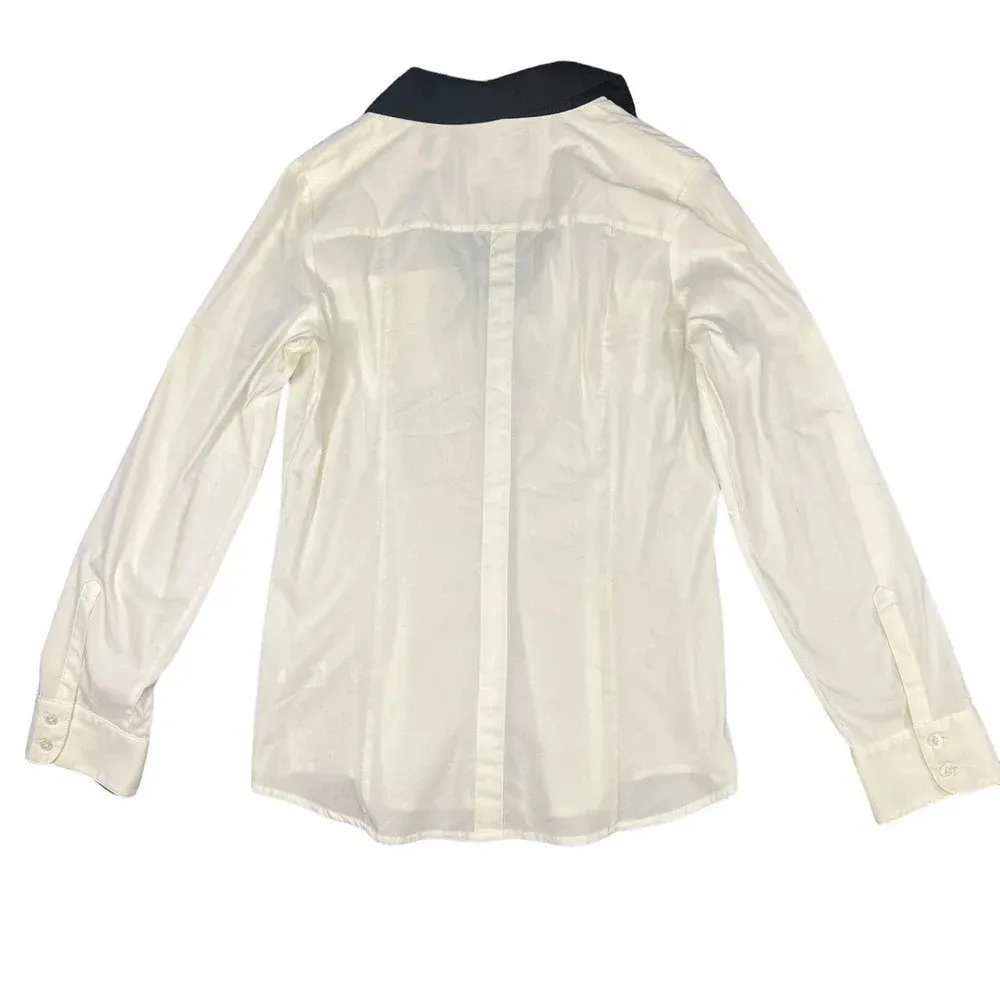 Express Essential Women's Medium White Contrast Collar Long Sleeve Button-Up - Image 3