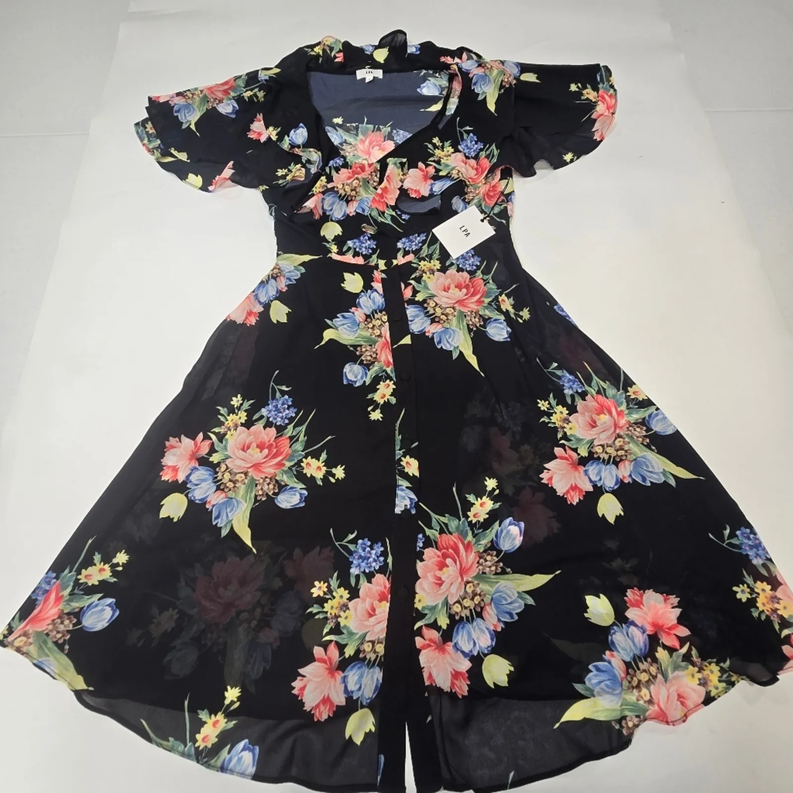 LPA Button Up Midi Dress in Midnight Roses Small - Image 3