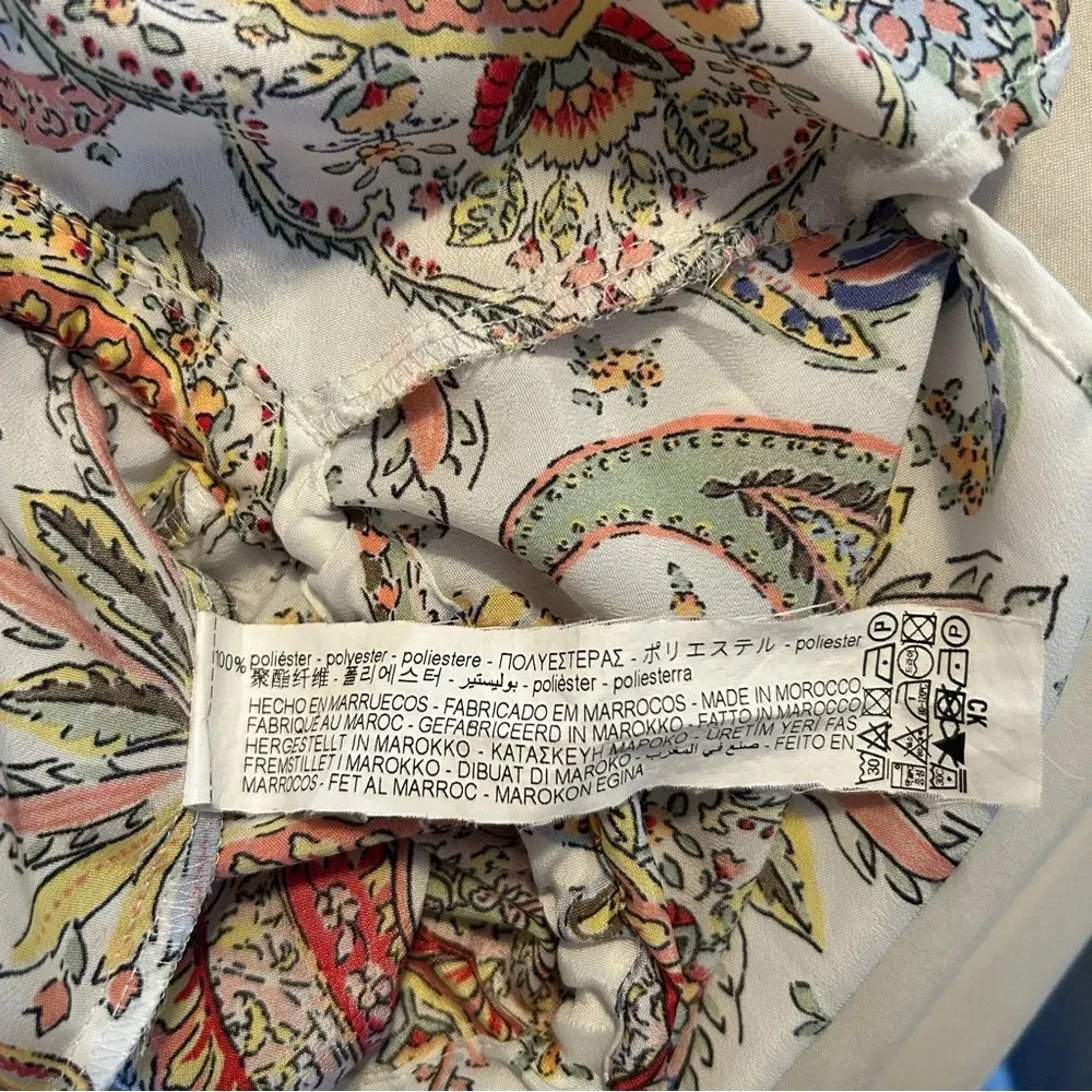 Zara Women Sm Paisley V-Neck Flutter Hem Bell Sleeve Drawstring Waist Boho Top - Image 6