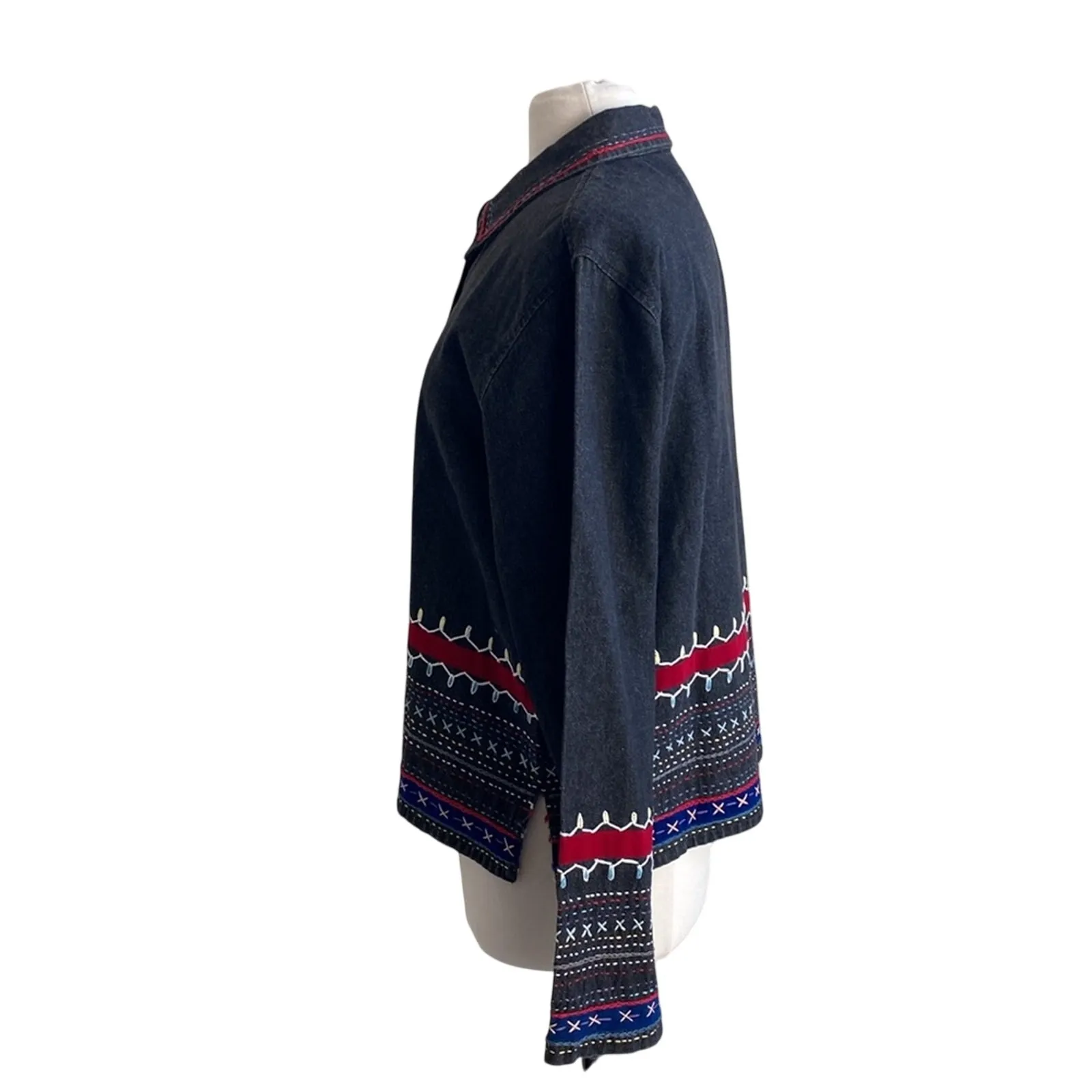 COLDWATER CREEK Shirt Jacket Womens Sz Large Black Bohemian Cabincore - Image 7