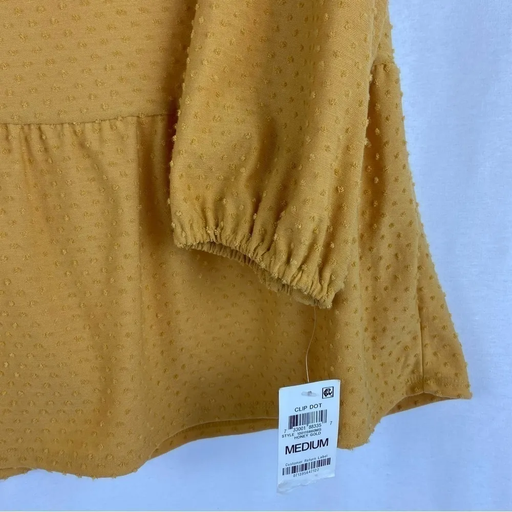 Style & Co NEW Mustard Yellow Swiss Dot Long Sleeve Baby Doll Top Size Medium - Image 4