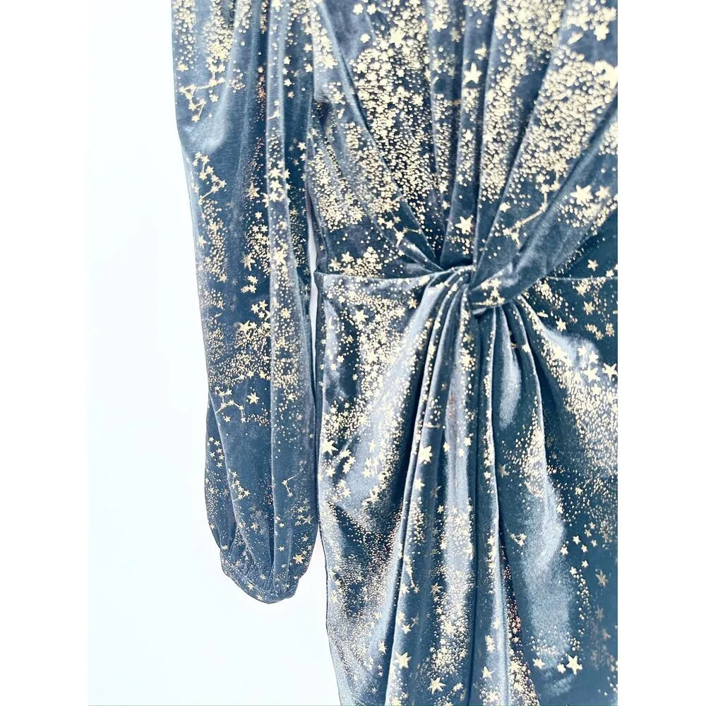ALL SAINTS Jemima Star Black Gold Velvet Wrap Dress Size 2 NEW - Image 6
