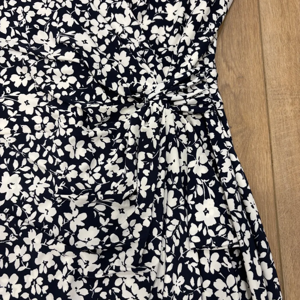 🌟LAUREN RALPH LAUREN🌟 RODYA FLORAL PRINT FAUX WRAP KNIT DRESS BLUE WHITE SZ 12 - Image 6