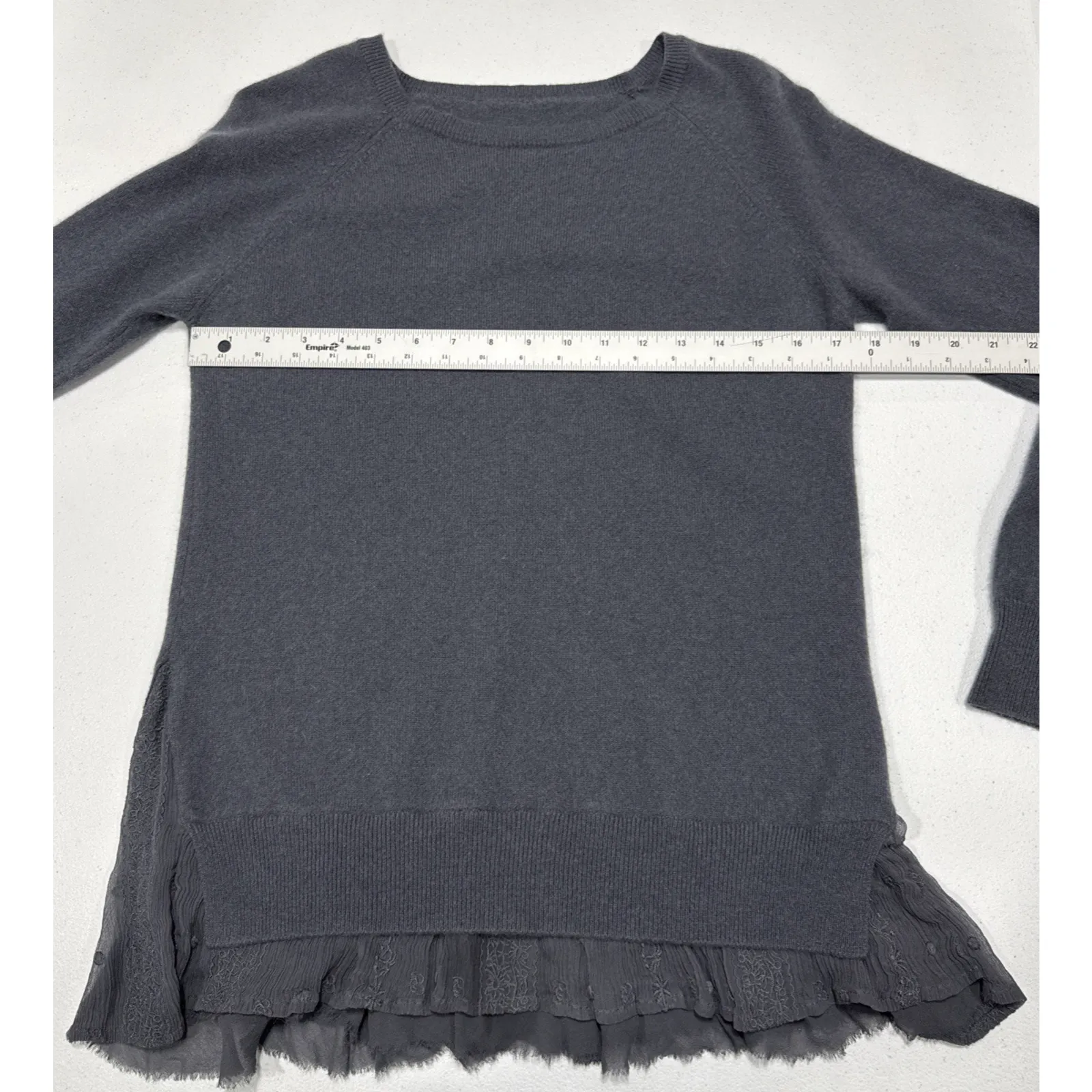 Garnet Hill Cashmere Pullover Sweater Womens S Lace Shirttail Long Sleeve Gray - Image 4