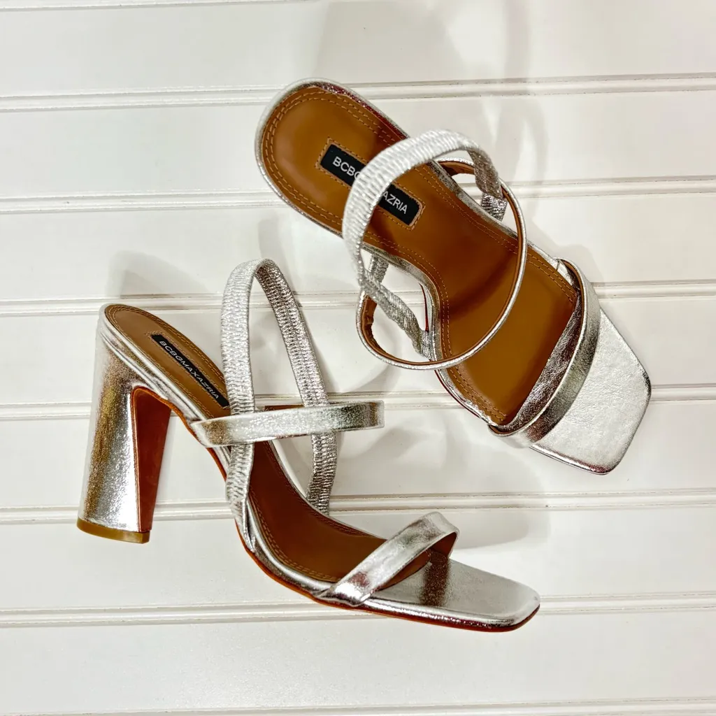 BCBGMaxAzaria Metallic Silver Heeled Sandals 364 - Image 10