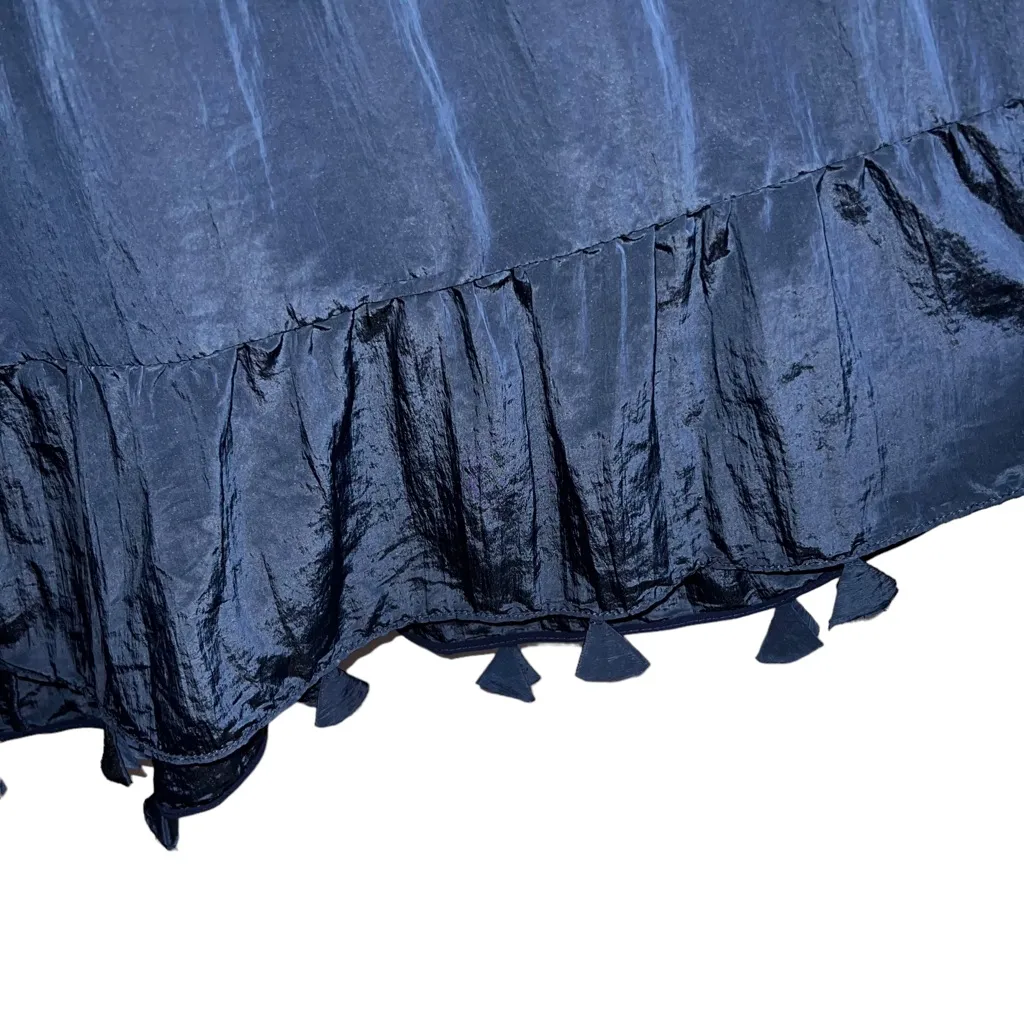 MISA Mahtab Crinkled Bell-Sleeve Mini Dress In Midnight Navy Blue - Image 8