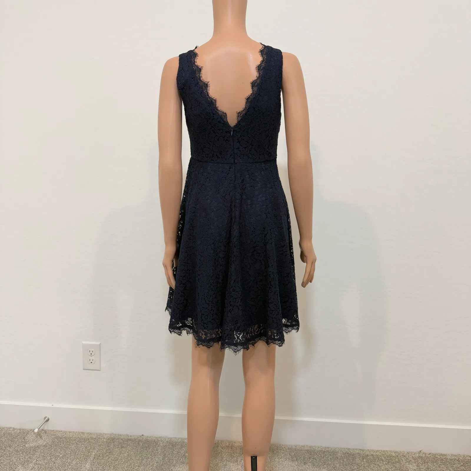 Soprano small lace overlay v neck fit and flare dress D4 2418 - Image 14