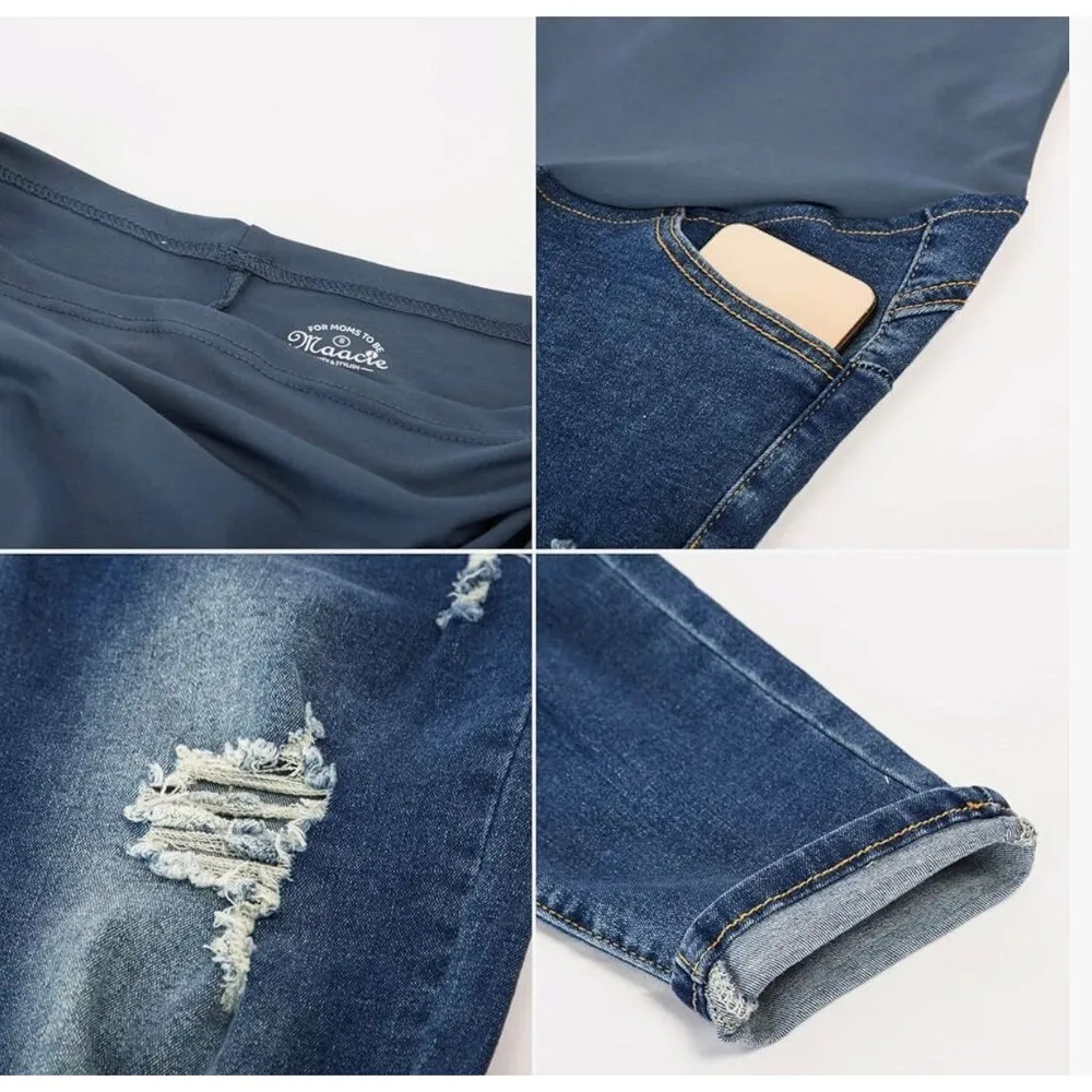 Maacie Over Belly Skinny Ripped Maternity Jeans Size M New With Tags - Image 8