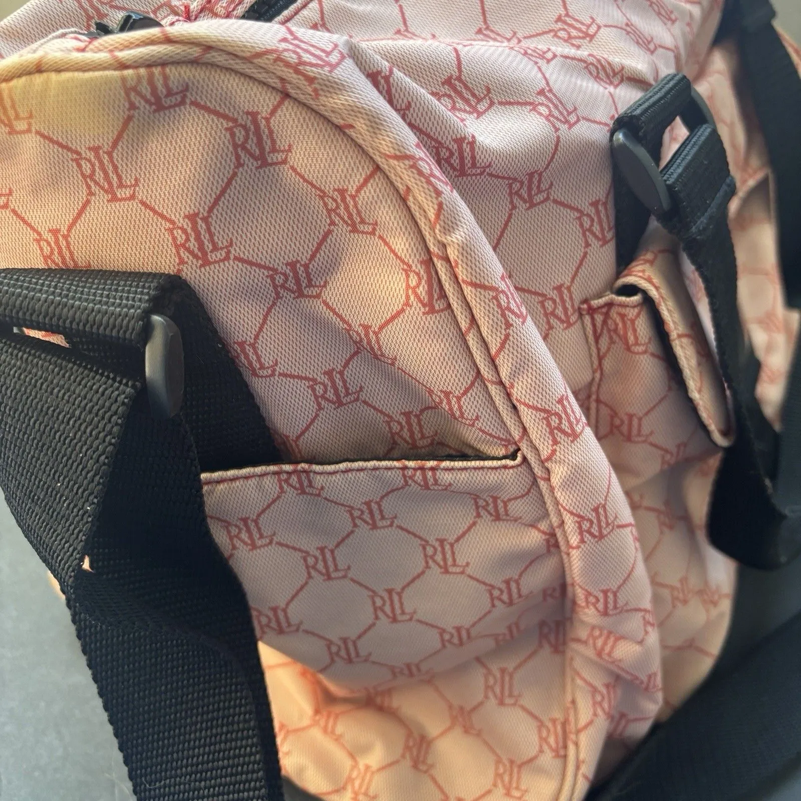 Pink Designer Ralph Lauren Weekender Overnight Signature Nylon Duffel Bag Logo - Image 10