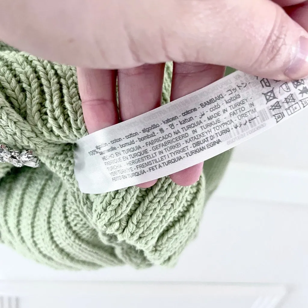 Zara Light Green Jeweled Cardigan Sweater Knit Size S - Image 6