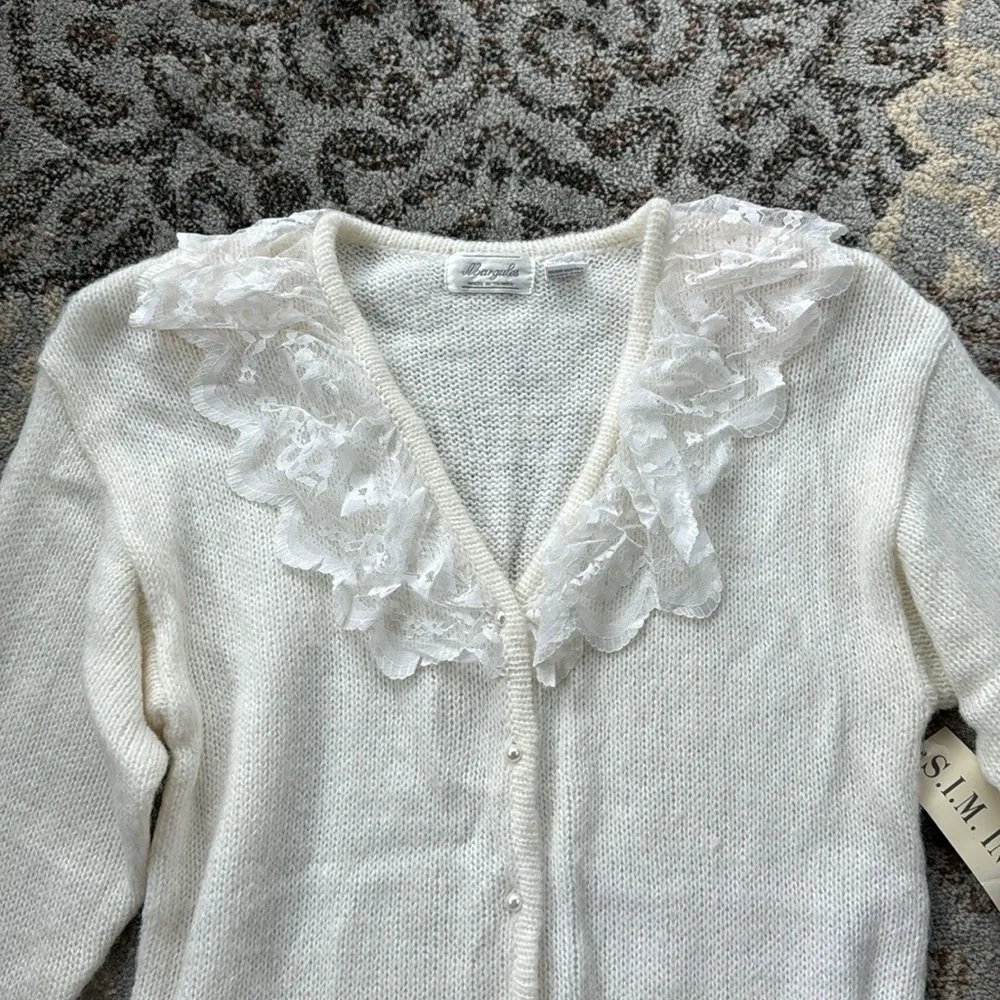 Vintage Margules Knit Button Down Sweater White Large - Image 2