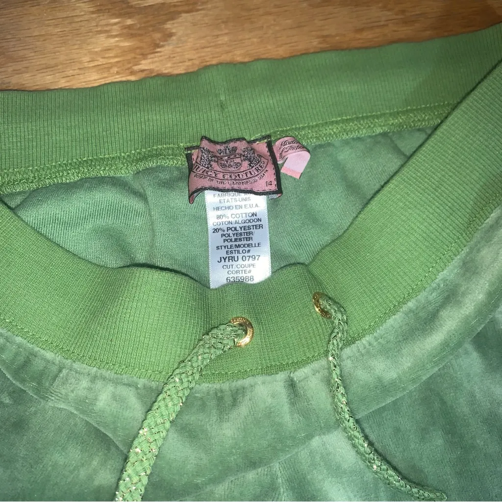Juicy Couture Gela Pam Velour Drawstring Tracksuit Pants Green Women's 14 - Image 5