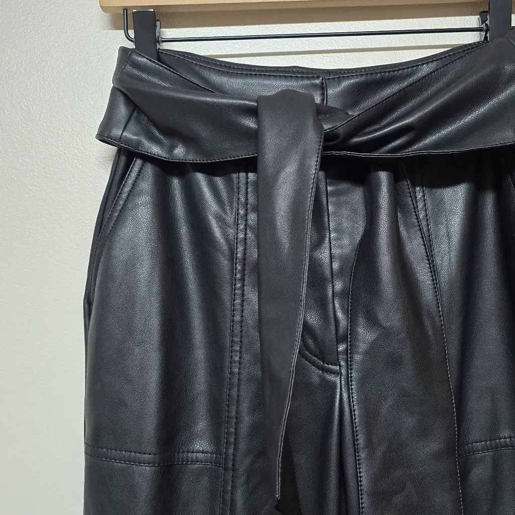JONATHAN SIMKHAI Tessa Black Vegan Leather Tie‎ Waist Cropped Pant Size 4 Moto - Image 5