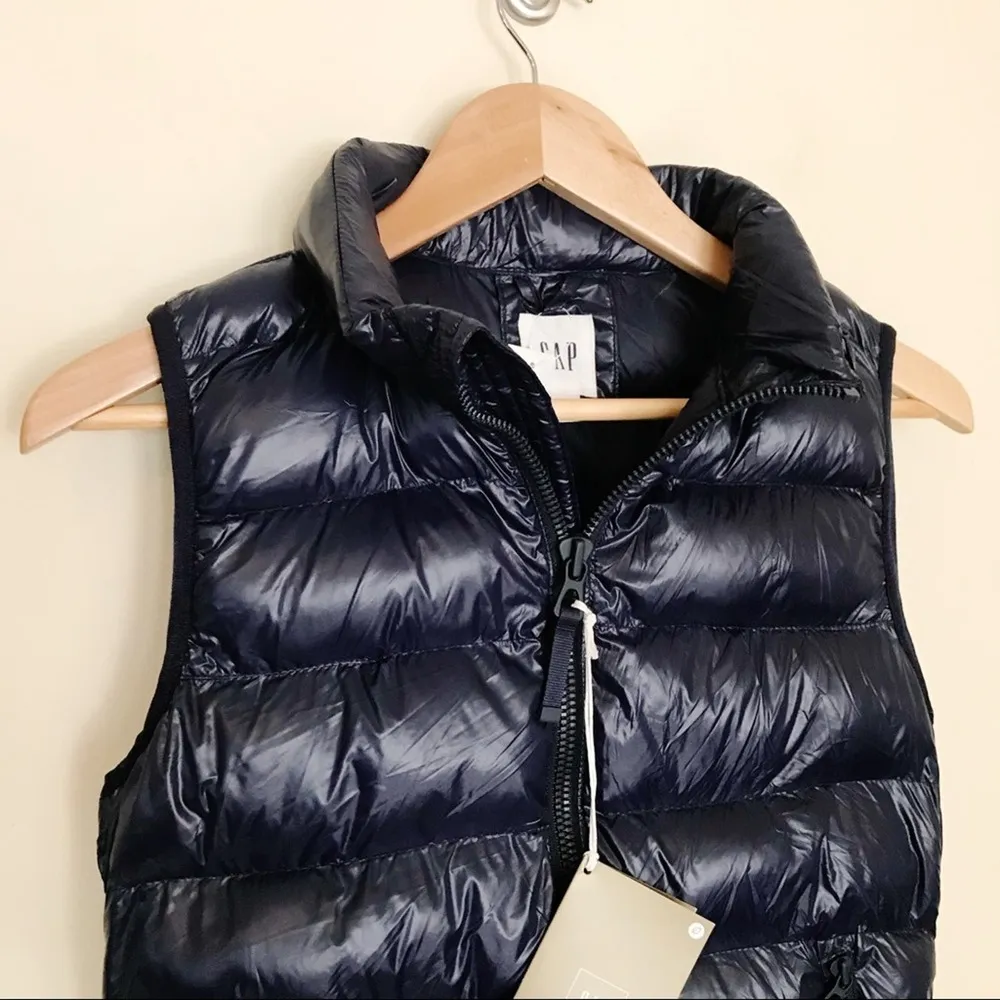 Gap Faux Fur Puffer Vest Jacket Navy Blue Cozy Primaloft Down Alternative XS new - Image 6