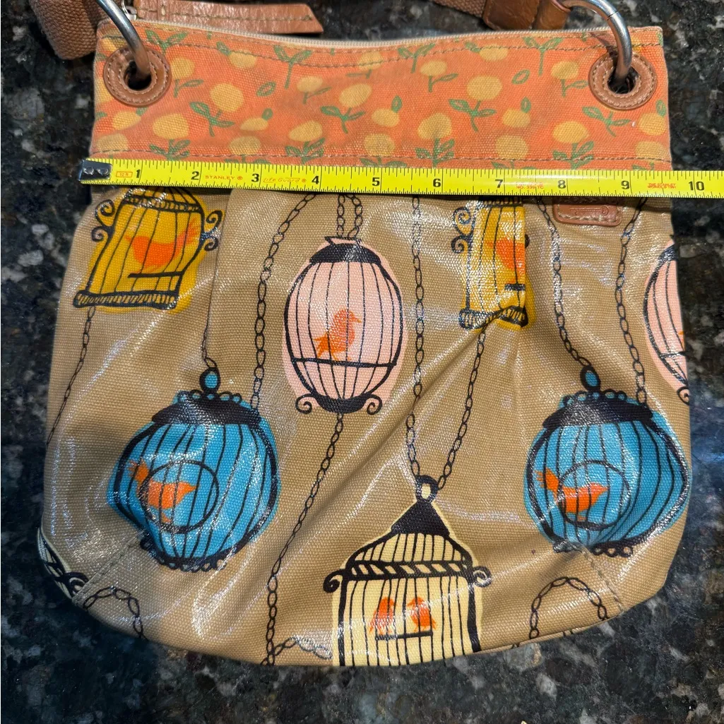 FOSSIL Coated Canvas KEYPER‎ Birdcage Pattern Brown, Apricot Shoulder Bag S Tan - Image 10