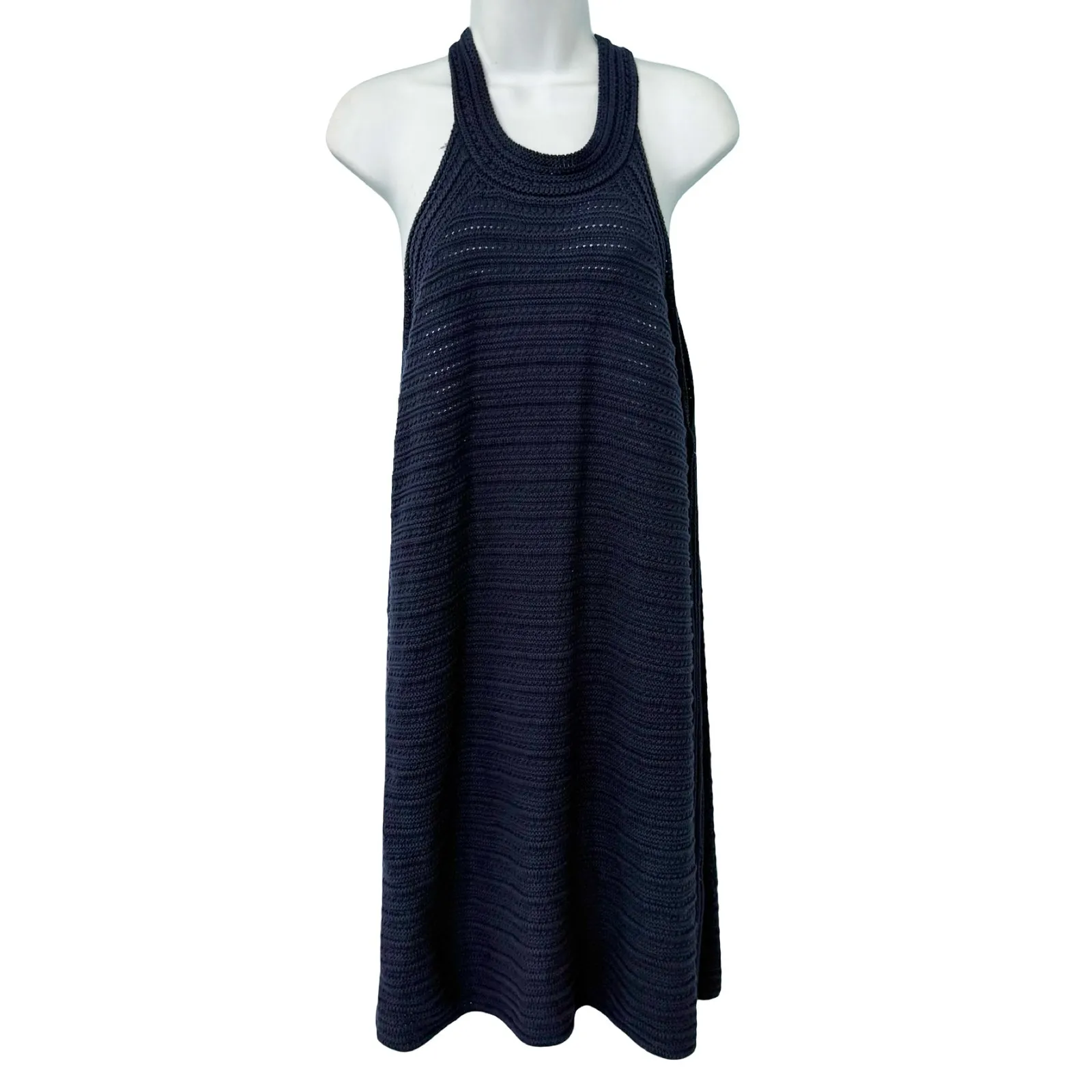 Gap Navy Blue Crochet Mini Halter Button Back Trapeze Dress size XL NEW Tags - Image 2