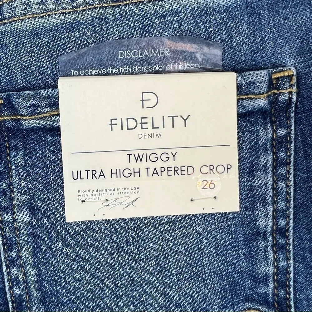 Fidelity Denim Twiggy High Waist Crop Raw Hem Slim Jeans 26 Freebird Blue $218 - Image 8