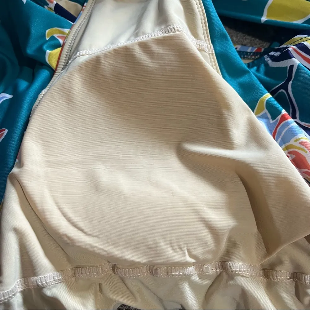 ModCloth Swimsuit Women’s Medium Teal Floral One Piece Bethany Halter Retro - Image 9