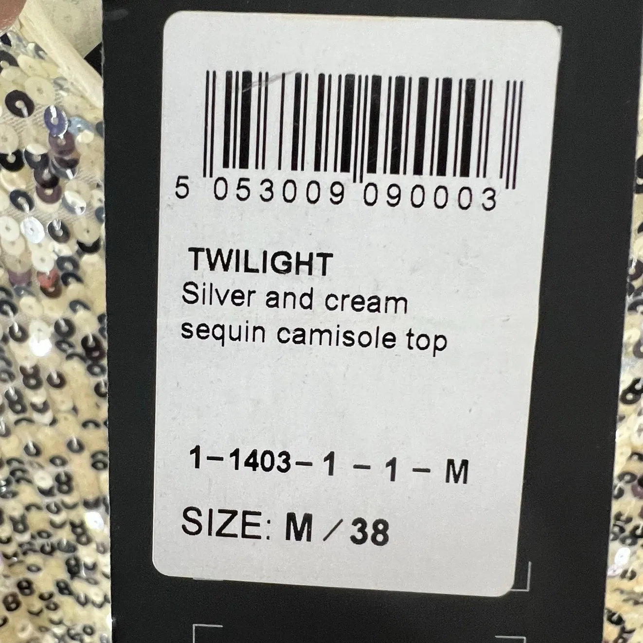Goldie Twilight Camisole Top Womens M Silver Cream Sequin Sparkles Shimmer Glam - Image 12