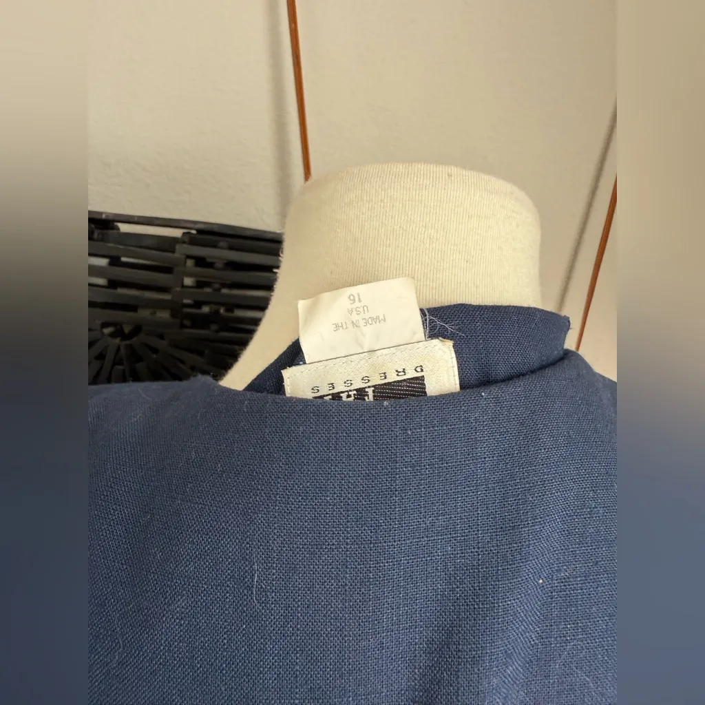 Vintage 1990s Leslie Fay Nautical Blue Midi Sailor Collar Dress, Size 16 - Image 6