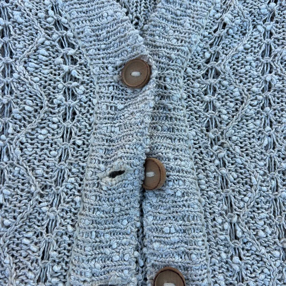 Vintage Pallas 100% Irish Linen Open Weave 3D Cardigan Boho Cottagecore Earthy S - Image 3