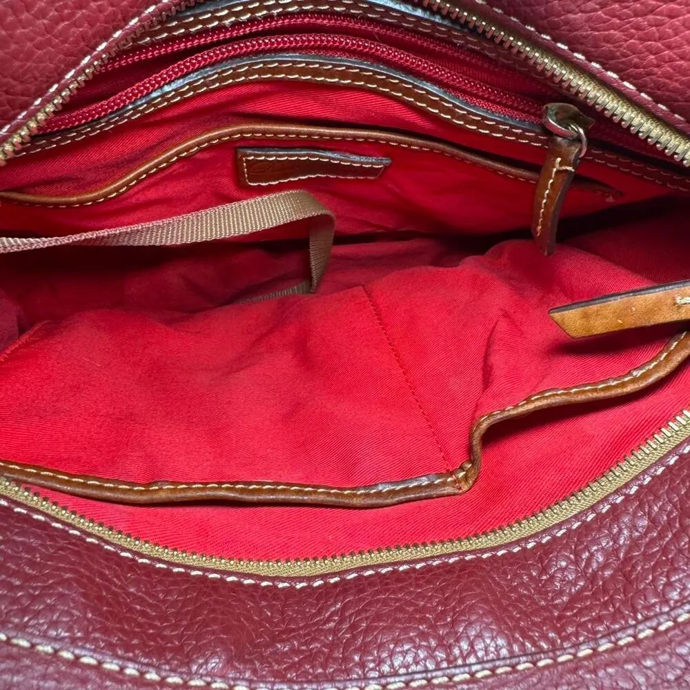 Dooney & Bourke Lexington Pebble grain Leather Maroon and brown Leather Zip Tote - Image 7