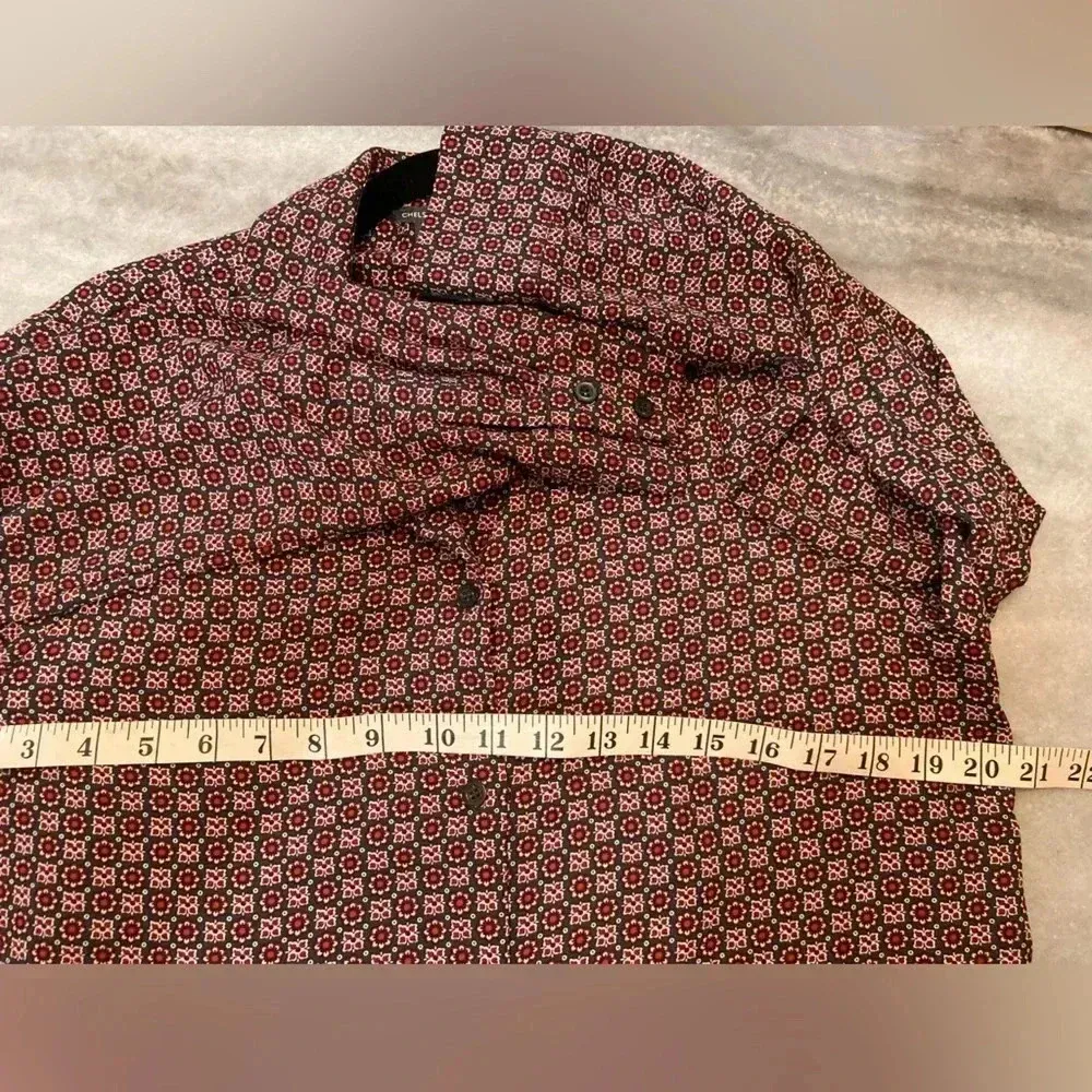 Chelsea & Theodore Red Gray Floral Long Sleeve Button Down Tunic Blouse Size M Size M - Image 12