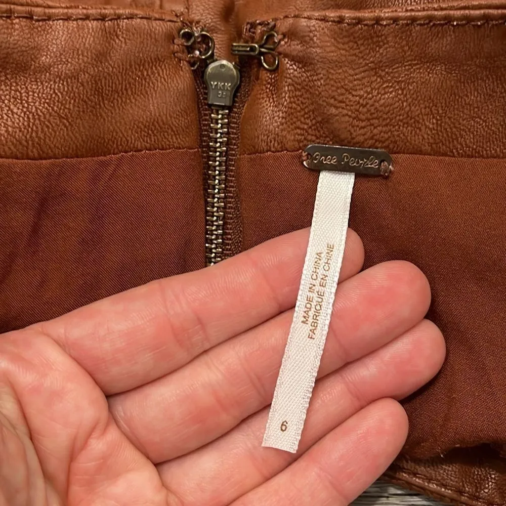 Free People Modern Femme Vegan Faux Leather Mini Skirt Camel Moroccan- 6 ($128) - Image 9