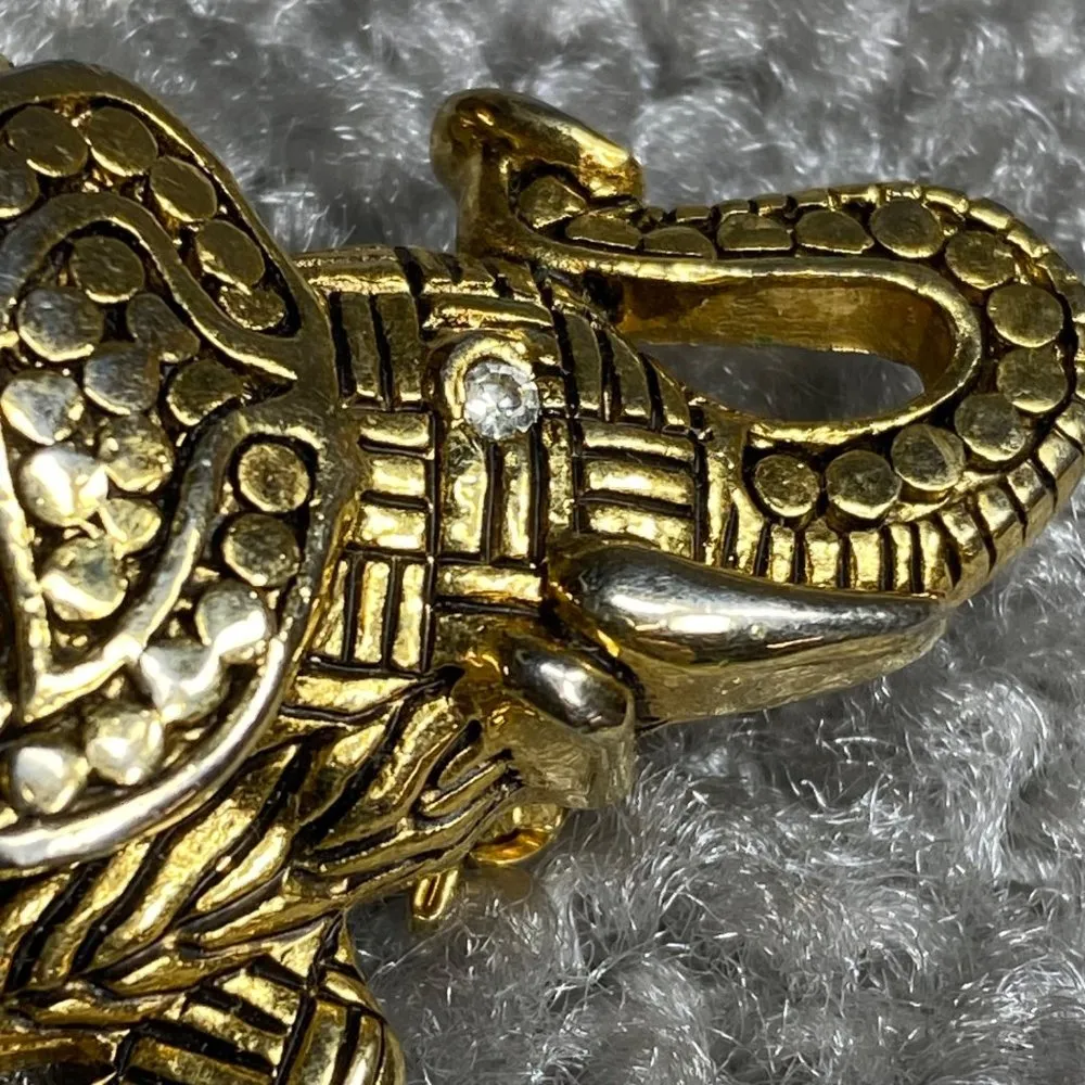 Elephant Jewelry Pin Brooch Silver Gold Color Textured Metal Rhinestone Eye - Image 2