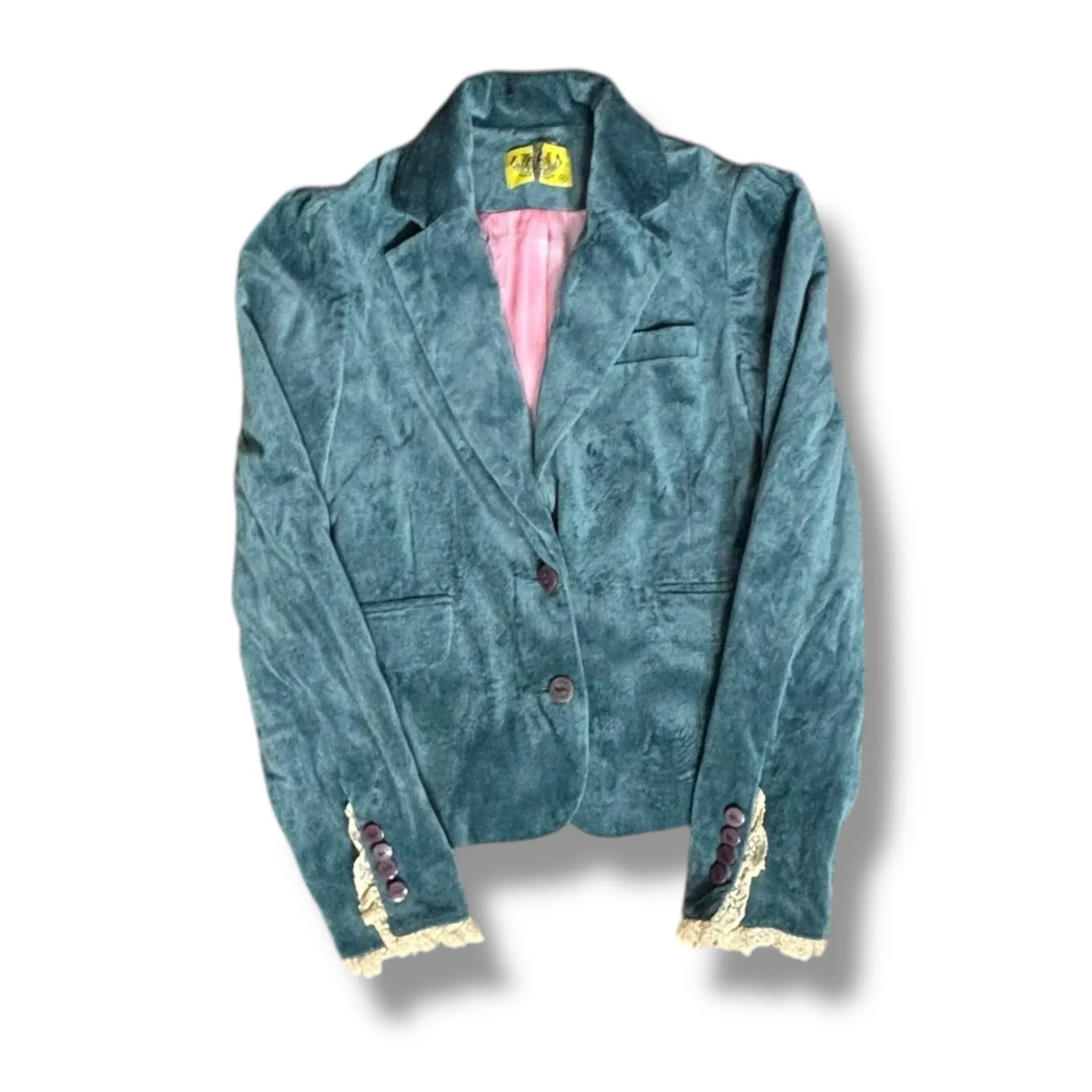 Vintage Juicy Couture Teal Velour Blazer Lace Cuff XS Gothic Romance Coquette - Image 12