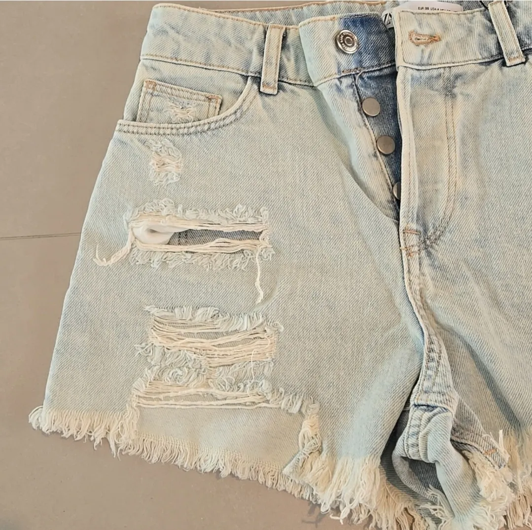 ZARA NWT!  High Rise Distressed Shirts - Image 3