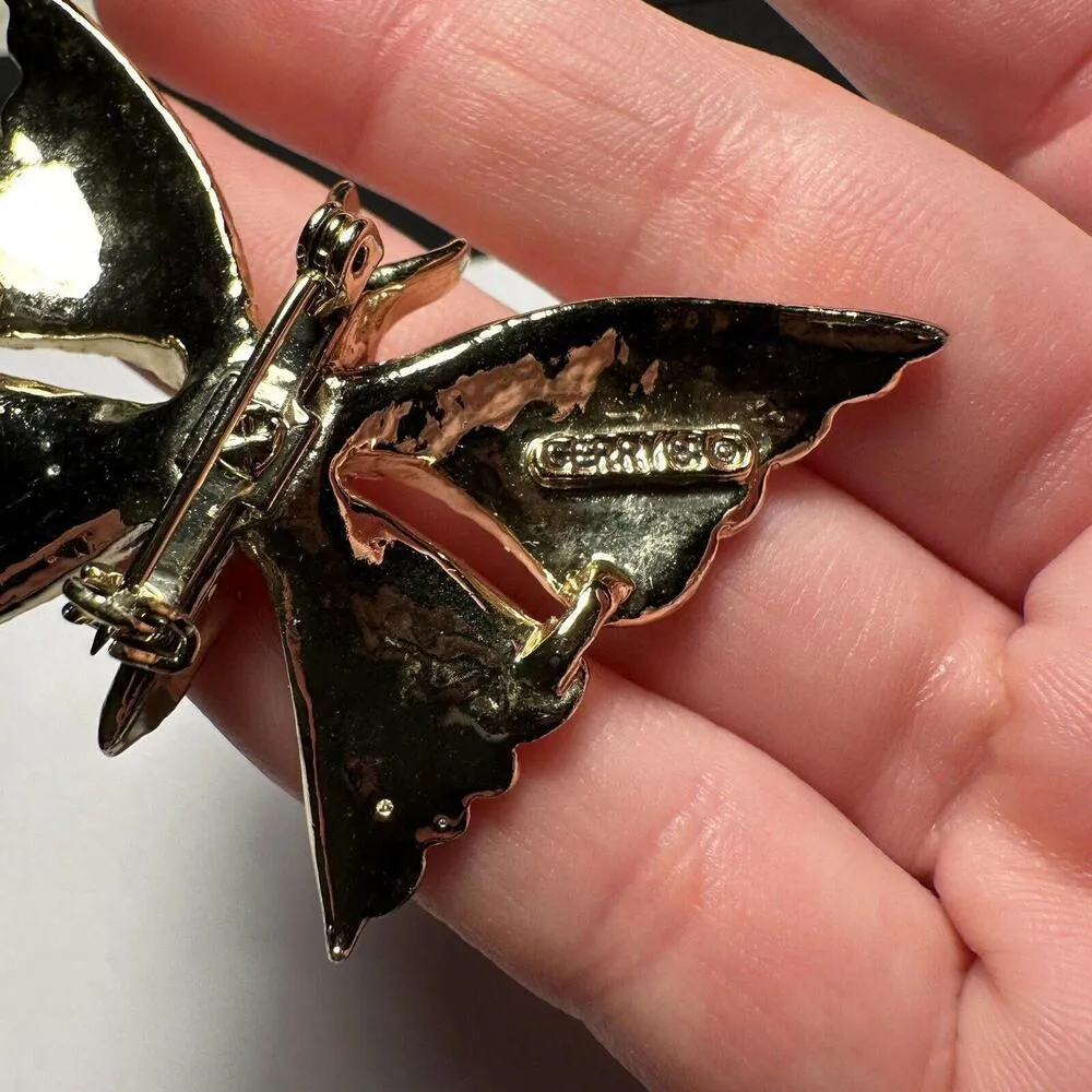Rhinestone Butterfly Insect Signed Gerry’s Gold Tone Brooch Pin - Image 9