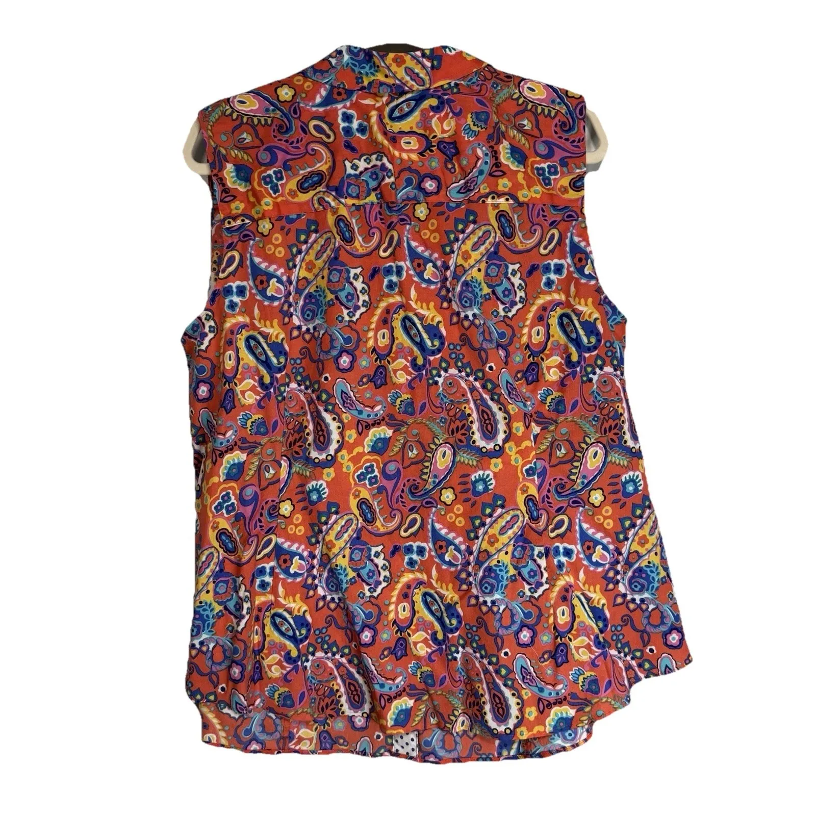 Talbots Plus Paisley Print Sleeveless Button Shirt Top 20W Non Iron Orange Blue - Image 2