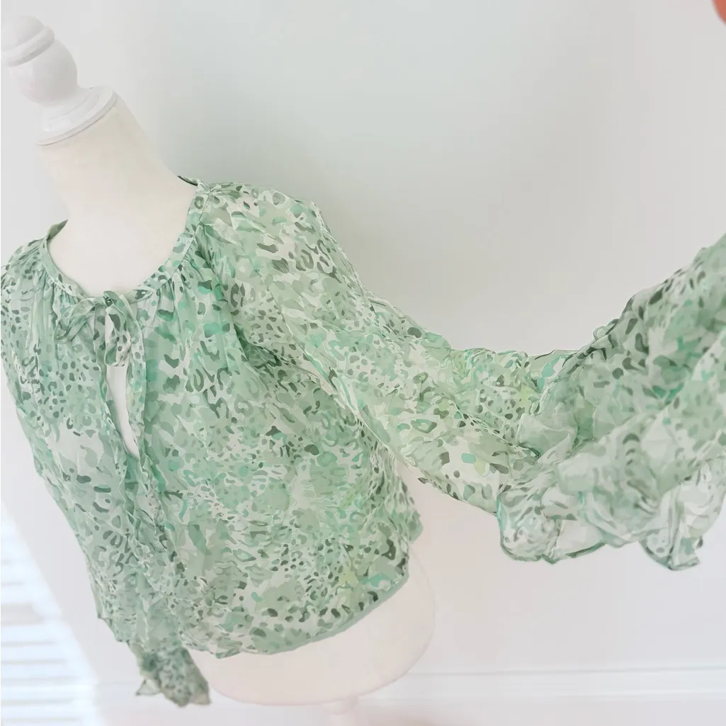 Ramy Brook Printed Reed Tie Front Long Sleeve Silk Blend Blouse
Ramy Small - Image 7