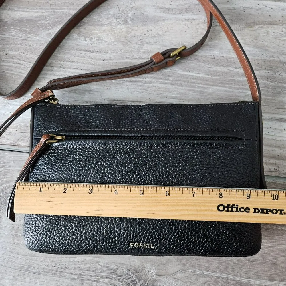 Fossil Black Cow Hide Leather Crossbody Bag Adjustable Strap Vintage Purse Small - Image 9