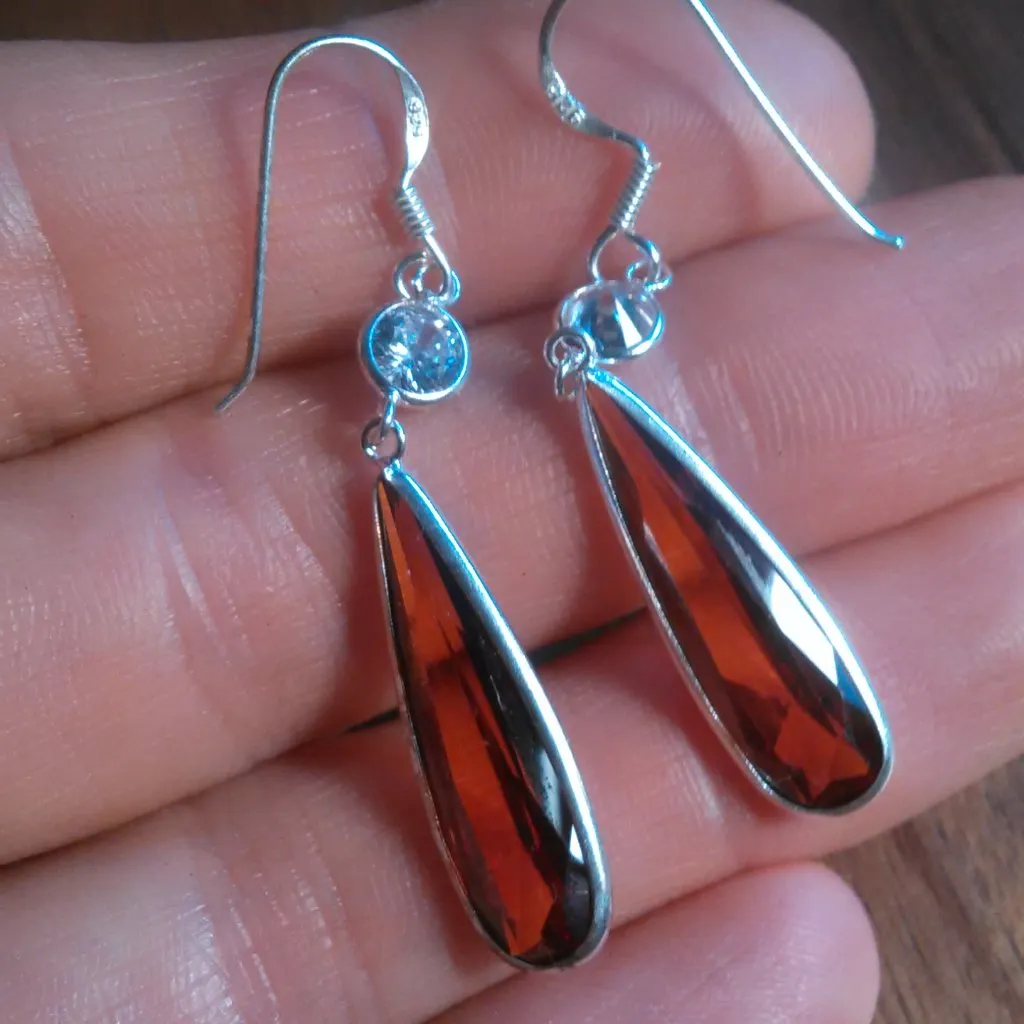 Simulated Red Diamond Sterling Silver Dangle Earrings - Image 10