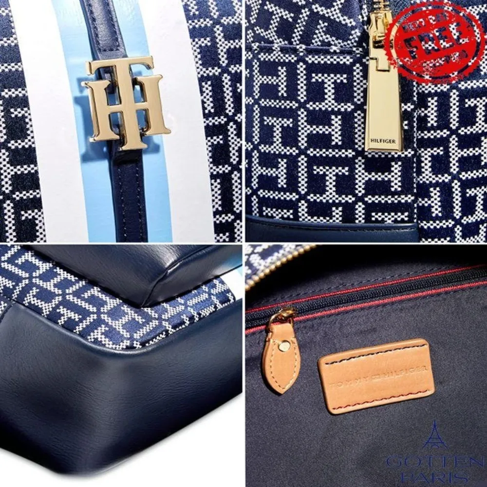 Jaden Plus Signature Monogram Backpack Navy/White Women's Bag - Image 9