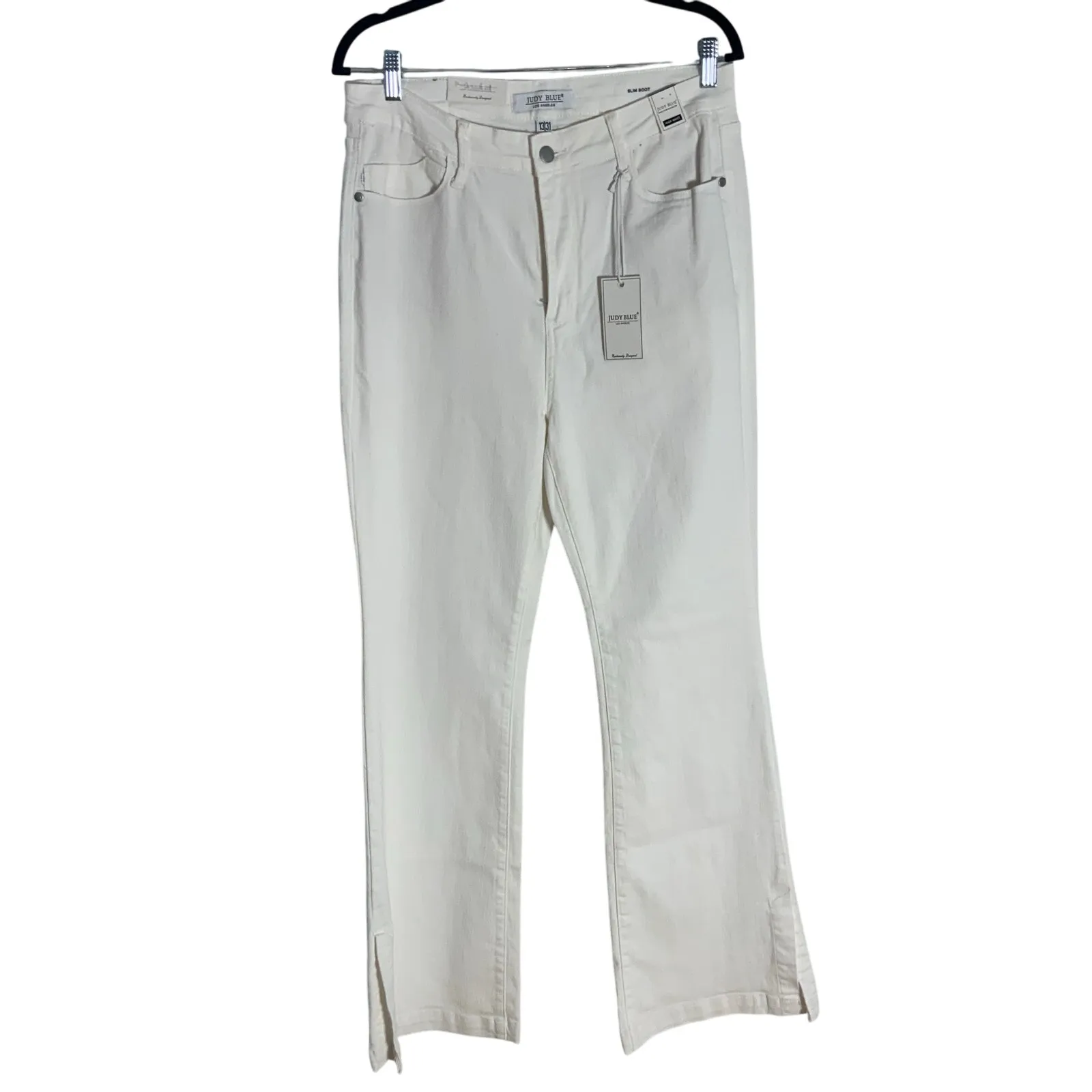 Judy Blue High Waist‎ Garment Dyed White Side Slit Slim Bootcut Denim NWT 13/31 - Image 7