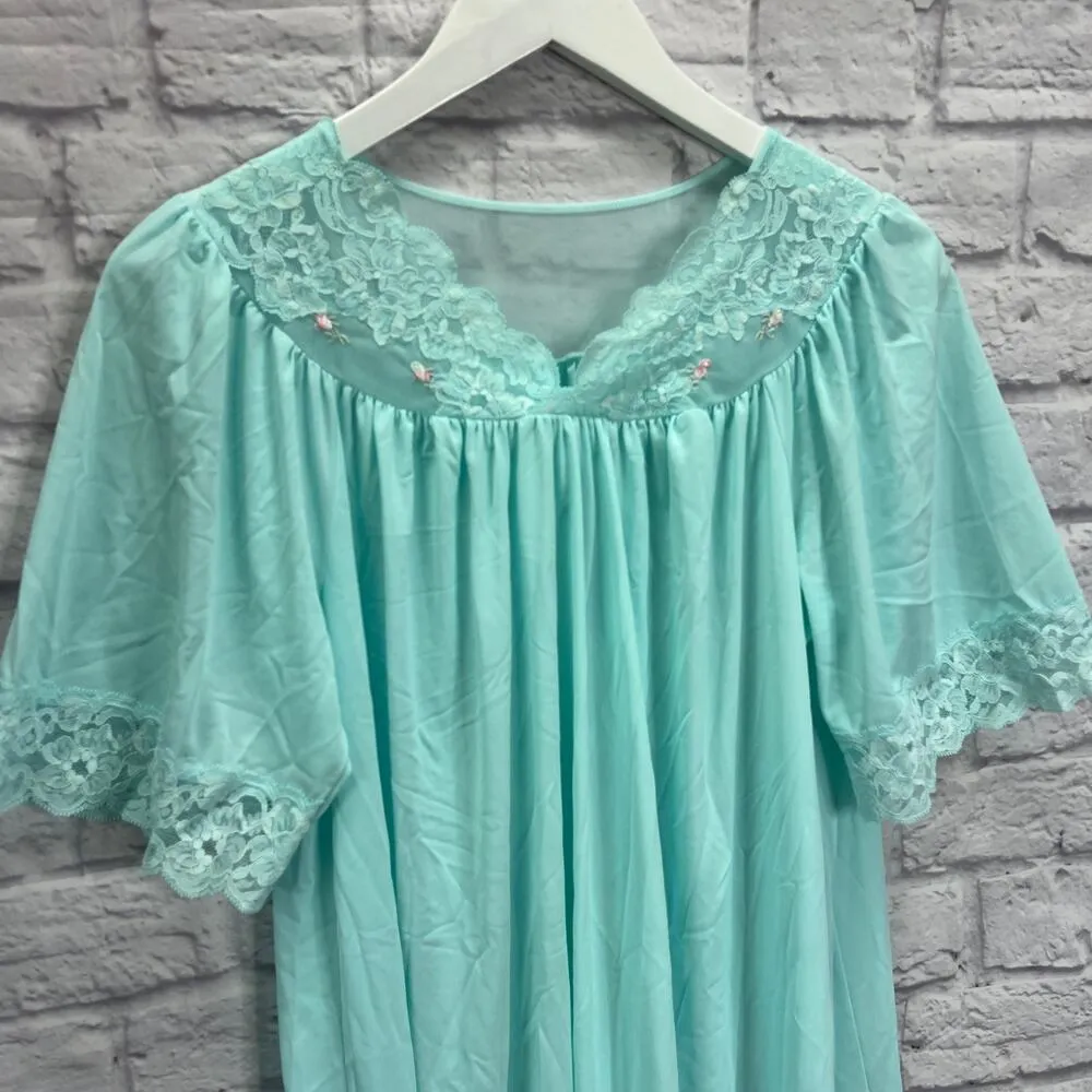 Vintage Shadowline Nylon Nightgown Lace V - Image 2