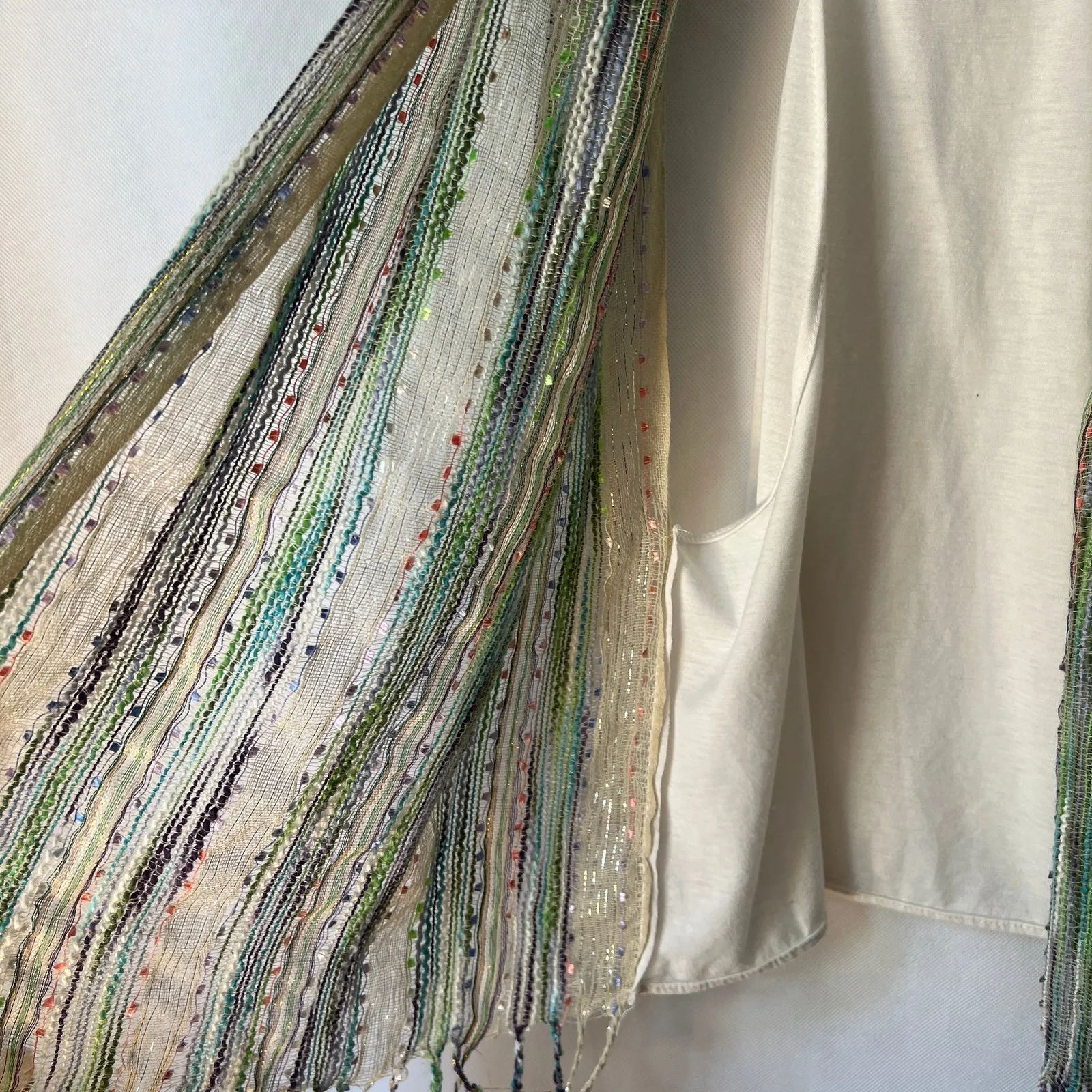 Women's Multicolor Metallic Print Bohemian Fringe Sleeveless Cardigan One Size Size undefined - Image 6