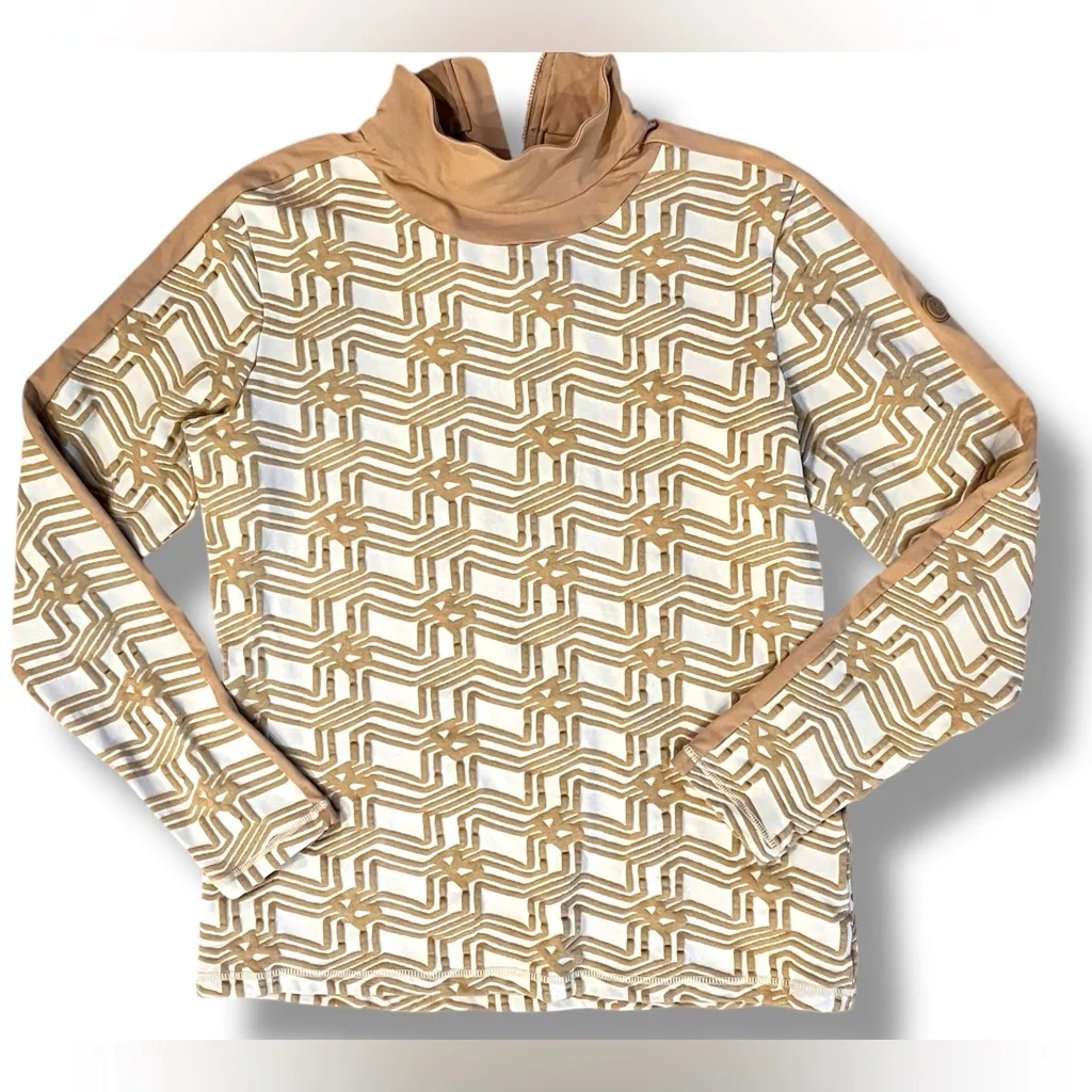 Bogner 1st Layer 1/4 Zip Pullover Womens 14 Tan Cream Print Base Thermal Ski Size XL - Image 2