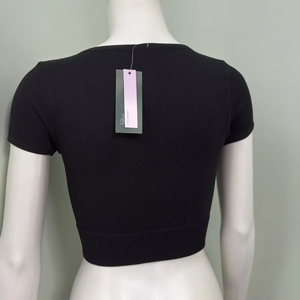 Wild Fable black ribbed Y2K round neck short sleeve cotton crop top small NEW - Image 5