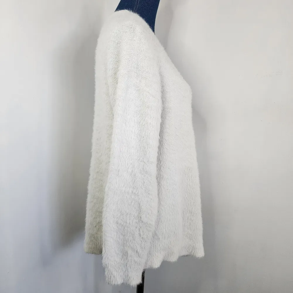 A New Day White Fuzzy Pullover V Neck Sweater - Image 4